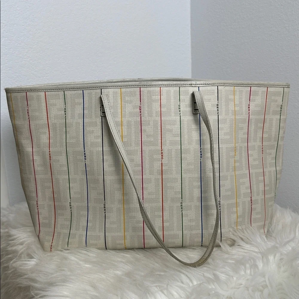 💯Authentic FENDI
Zucca Spalmati Striped Large Roll Tote White Multicolor🍀 - Picture 13 of 15